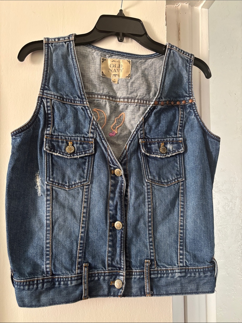 Old Navy Blue Denim Sleeveless Vest with Stud Details kids XL Vintage